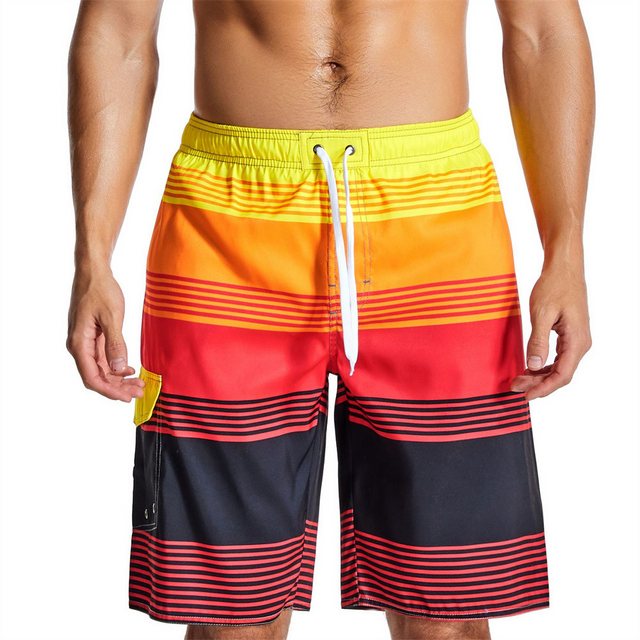 AFAZ New Trading UG Shorts schnell trocknende, gestreifte, bedruckte Strandhose in großer Größe Rot Freizeitshorts für Herren, Sportliche Badehose