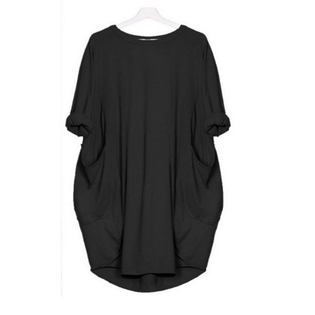 AFAZ New Trading UG Sommerkleid Damen T-Shirt Tunika Kleid Langes Elegant Langarm Blusenkleid (Sommerkleid Damen Kleider Casual Elegantes Ausschnitt Midikleid) Sommerpullover, einfarbig, Midirock, elegantes Kleid