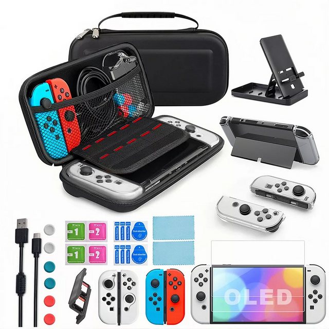 AOYATE Switch Controller, für Nintendo Switch OLED-Gehäuse-Zubehörset Nintendo-Controller (25-in-1Tragetasche für Nintendo Switch Oled, HD-Displayschutzfolien für Nintendo Switch Oled)