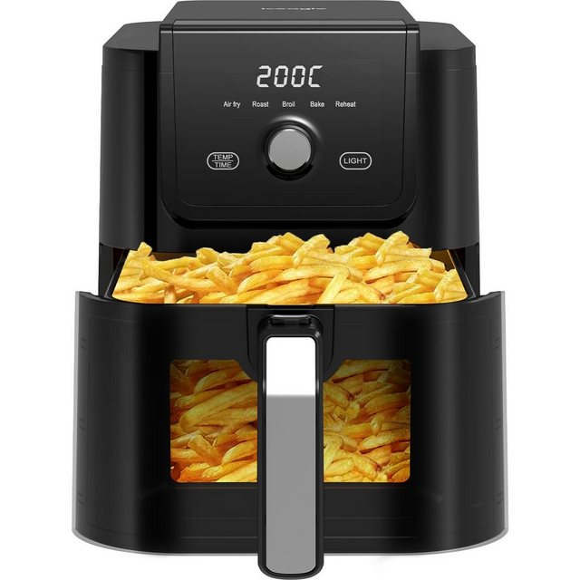 Aoucheni Heißluftfritteuse AF5017O Air Fryer 5.5L XXL Ohne Öl Heizluft Fritteuse, 1500,00 W, 5 Kochprogramme Einstellbare Zeit/Temperaturregelung Luftbraten