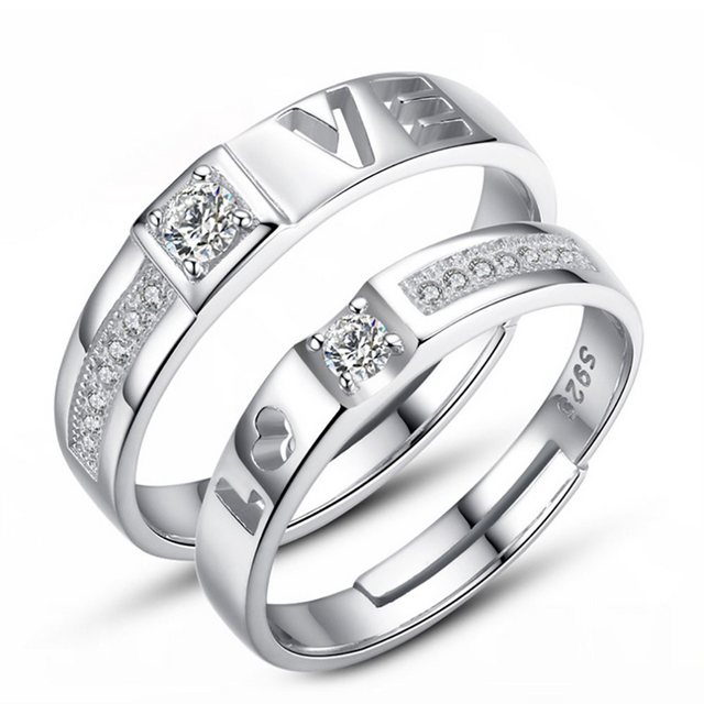 AquaBreeze Partnerring Männer Frauen 925 Silber Ringe Carven I Love You Paar/Liebhaber (2-tlg., Ewigkeit Verlobungs Hochzeit Versprechen Verstellbare Ring), Jubiläum Ehering Ringe Schmuck Geschenk