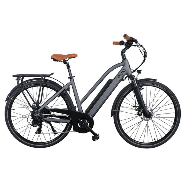 AsVIVA E-Bike CityBike 28" B15 AsVIVA 36V Trekkingrad Elektrofahrrad grau, 7 Gang Shimano Shimano Tourney / SIS RevoShift Schaltwerk, Kettenschaltung, Heckmotor, 504 Wh Akku, Gepäckträger, Akku mit Verriegelungssystem, Samsung Akku, Anfahrhilfe