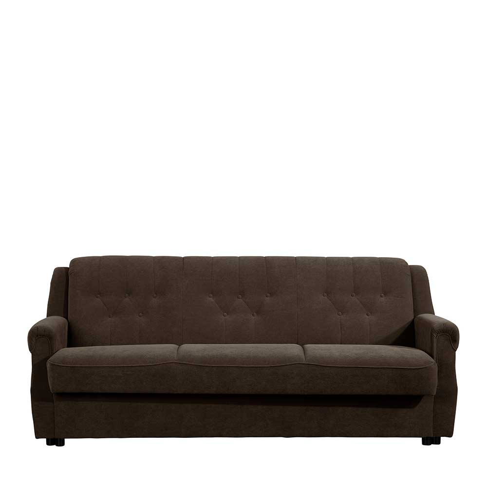 Ausklappbares Sofa braun mit Federkern Flockstoff Bezug