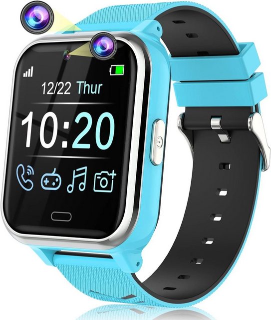 BAUISAN Smartwatch (1,4 Zoll), Kindermit Anruf SOS Spiele Musik Kamera Wecker Taschenlampe Kinderuhr