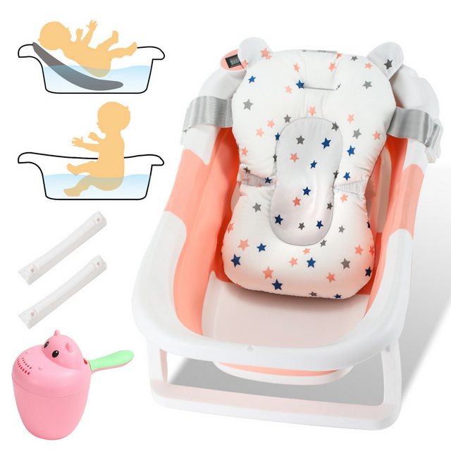 Clanmacy Babybadewanne Baby Badewanne Anti-Rutsch Faltbar Tragbare Tub mit Stöpsel 3 in 1