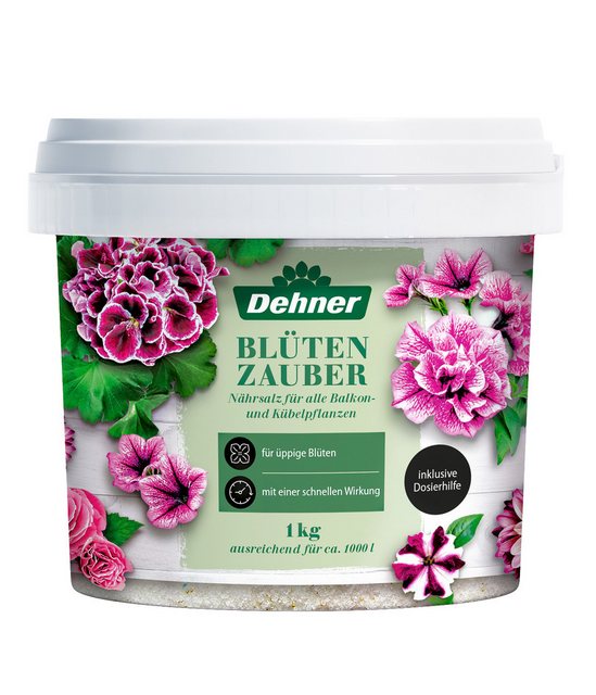 Dehner Blumendünger für Balkonpflanzen/Kübelpflanzen, 1 kg für ca. 1.000 l, organischer NPK-Dünger, mit Spurennährstoffen, mit Sofortwirkung