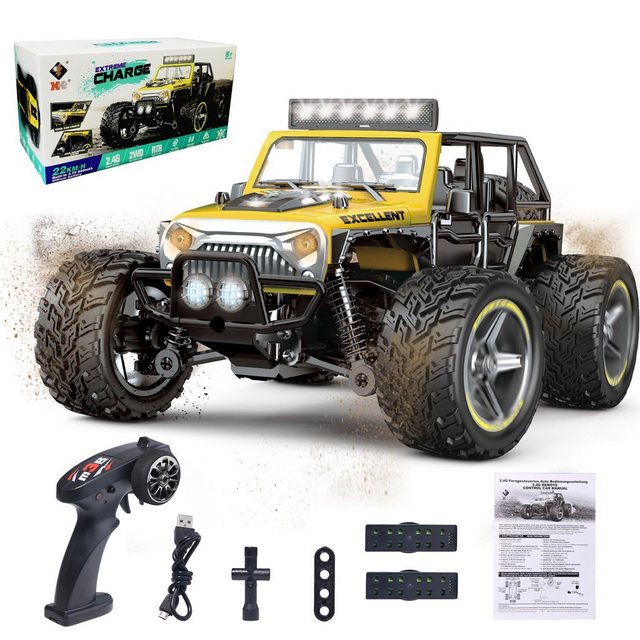 Esun RC-Auto Ferngesteuertes Auto Ab 8 Jahre, RC Auto mit LED Lights, 1/22 RC Car (Dichtungsbox, Komplettset), Ferngesteuertes Auto für Erwachsene, Fernbedienung Geländewagen