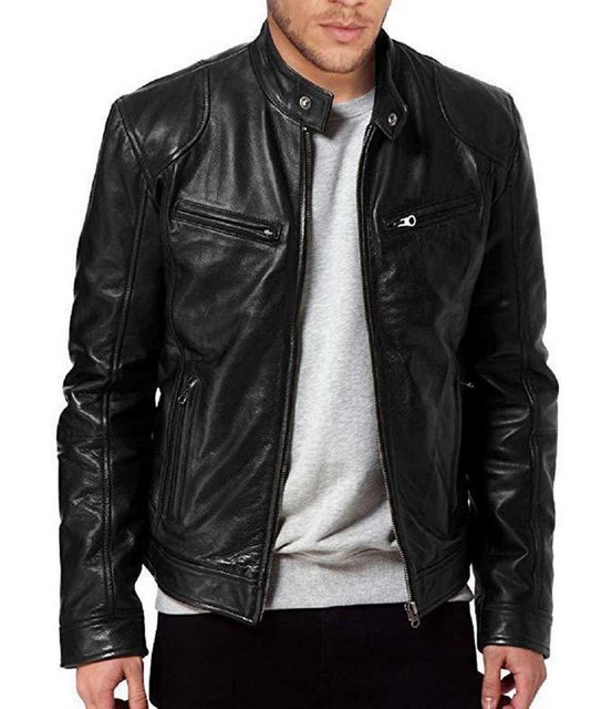 FIDDY Lederjacke Herren Kunst-Lederjacke Übergangsjacke Bikerjacke Motorrad-Lederjacke