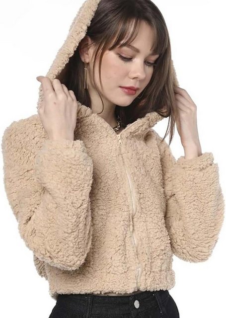 FIDDY Wintermantel Winter Jacke Damen Kapuzenjacke Teddy Jacke Damen Winter Mantel