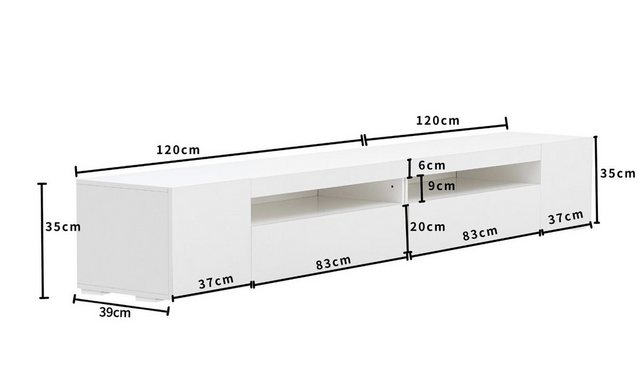 Fangqi TV-Schrank Moderner TV-Schrank, helles Panel, variable LED-Beleuchtung 240cm Wohn- und Esszimmer, Weiß