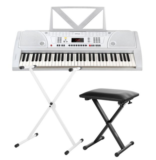 FunKey Home Keyboard FK-61 - 61 Tasten Einsteiger-Keyboard, (Spar-Set, 3 tlg., inkl. Keyboardständer Weiß und Keyboardbank), Begleitautomatik mit 100 Rhythmen