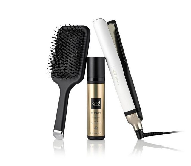 GHD Glätteisen Platinum+ Geschenkset mit dem ghd bodyguard und der Allrounder Bürste Keramik-Beschichtung, 30 Min. Dauerbetrieb, Schnellladung, Hair Straightener, Haarglätter, Haare Glätten, Haarstyler, Haare Glätter ohne Akku