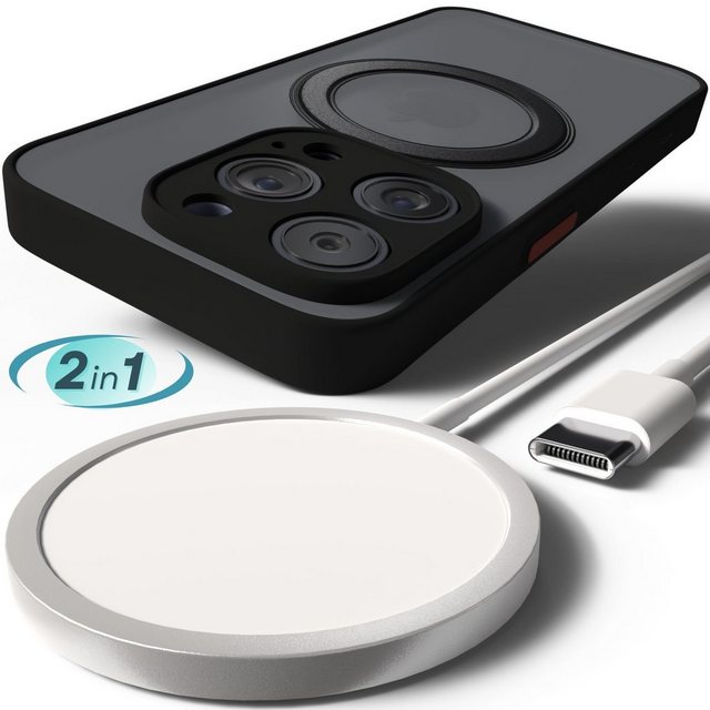 GreenHec Frosted Black Handyhülle PowerGrip Magnet für iPhone & MagSafe Wireless Charger (Magnet Case, Hülle, OmniShield, AntiShock, Bend Protection)