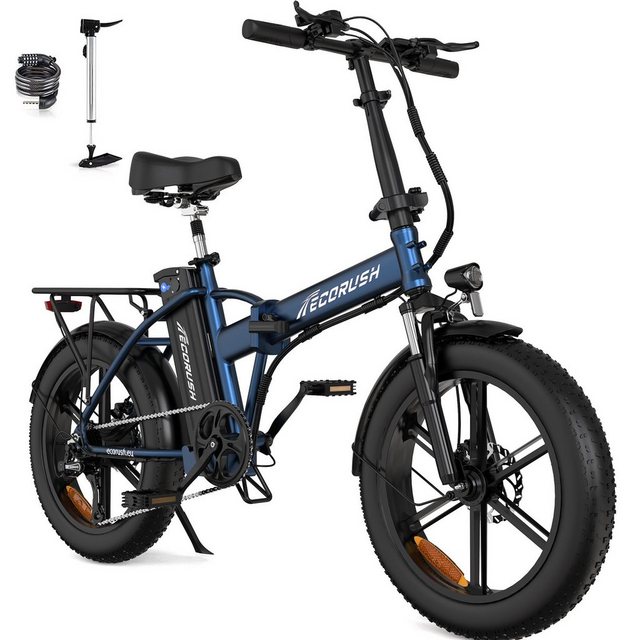 HITWAY E-Bike 20" 4.0 Klapprad fatbike Mountainbike, 250W/48V/15Ah Akku, 7 Gang SHIMANO, Kettenschaltung, Heckmotor, 720 Wh akku, Elektrofahrrad für Herren und Damen mit Pumpe und Fahrradschloss