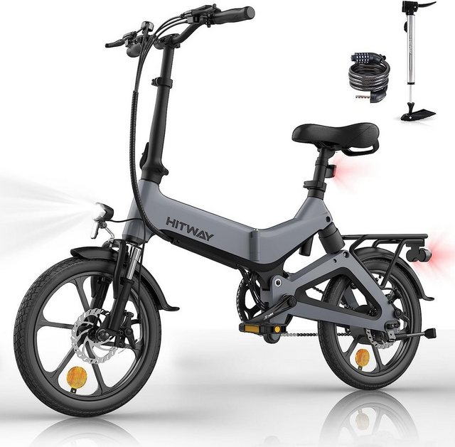 HITWAY E-Bike BK2 Klapprad Elektrofahrrad 36V 7,8Ah in 16 Zoll Max.35-70km, Kettenschaltung, Heckmotor, 280.8 Wh Akku, für Damen und Herrn mit Pumpe, Fahrradschloss