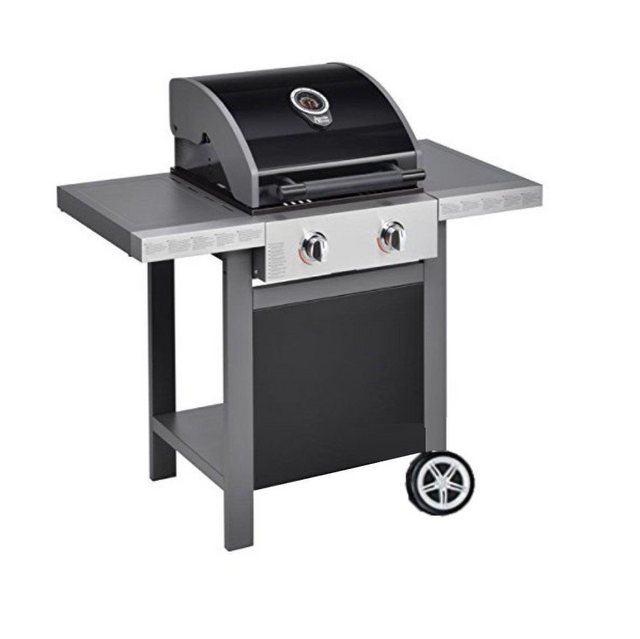 JAMIE OLIVER Gasgrill Home 2 Zweiflammiger Premium BBQ Grillwagen 8 Personen platzensparend, aus hochwertigen Edelstahl, Gusseisen, Stahl, Inkl. Abdeckhaube & Gasschlauch, Edelstahl Standgrill Outdoor Gasgrill Balkongrill Gartengrill Grill