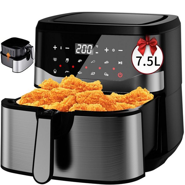 JOEAIS Heißluftfritteuse 7.5L Air Fryer Ohne Öl mit LED-Touchscreen Heizluft Frituese, Airfryer Einstellbare Zeit/Temperaturregelung für Luftbraten, Braten