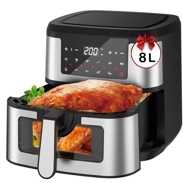 JOEAIS Heißluftfritteuse 8L Ohne Öl Air Fryer 1600W Heizluft Fritteuse LED Touchscreen, Airfryer Einstellbare Zeit/Temperaturregelung für Luftbraten, Braten