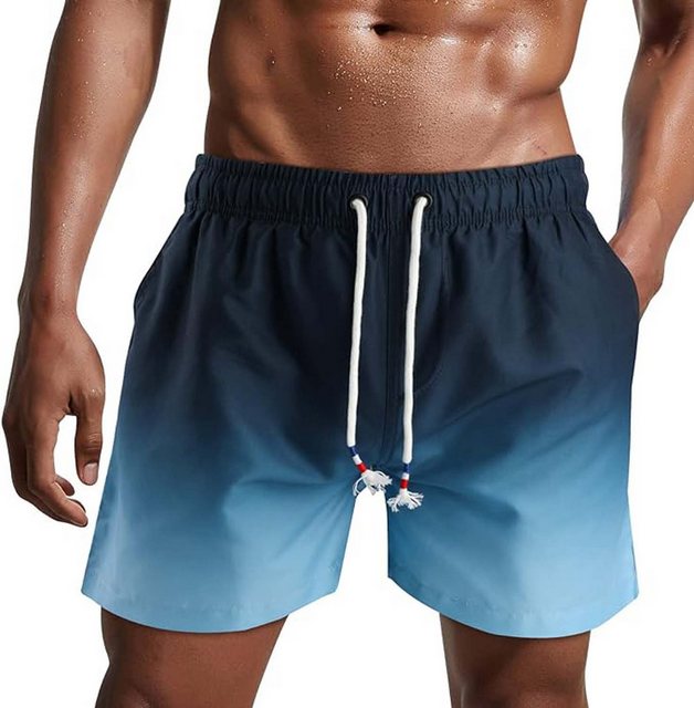 KIKI Strandshorts Badehose mit Farbverlauf für Herren, locker bedruckte Quarter-Shorts