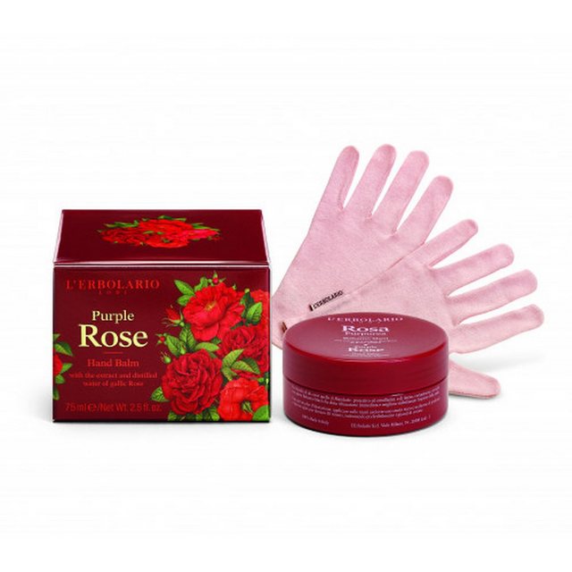 L'ERBOLARIO Handpflege-Set ROSA PURPUREA - Purpur Rose Handpackung inkl. Baumwollhandschuhe 75ml, 1-tlg.