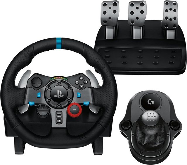 Logitech G29 Lenkrad mit Pedalen und Schaltung Playstation PS5, PS4, PC Windows Gaming-Lenkrad (Driving Force Komplett Set mit 6 Gänge Schaltknauf Schalthebel, Rennlenkrad, Bremspedale)