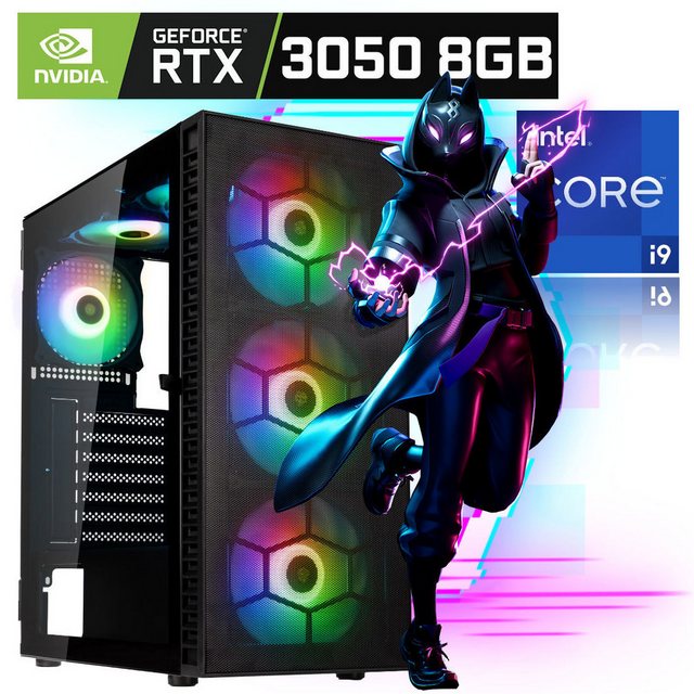 Meinpc Hunter i9 RTX 3050 [HF] Gaming-PC (Intel Core i9 i9-11900K (KF) 8x 5.3 Ghz (16 Threads), RTX 3050 8GB, 32 GB RAM, 500 GB SSD, RGB Tower, Gaming, Gamer, Windowws 11 Pro)