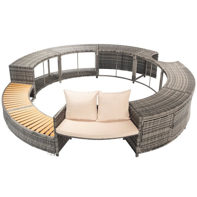 Merax Poolleiter Poolumrandung Rund für Whirlpool, Gartenmöbel Set, Lounge Set (3-St), Whirlpool Umrandung Polyrattan mit Stauraum, Spa Schwimmbecken