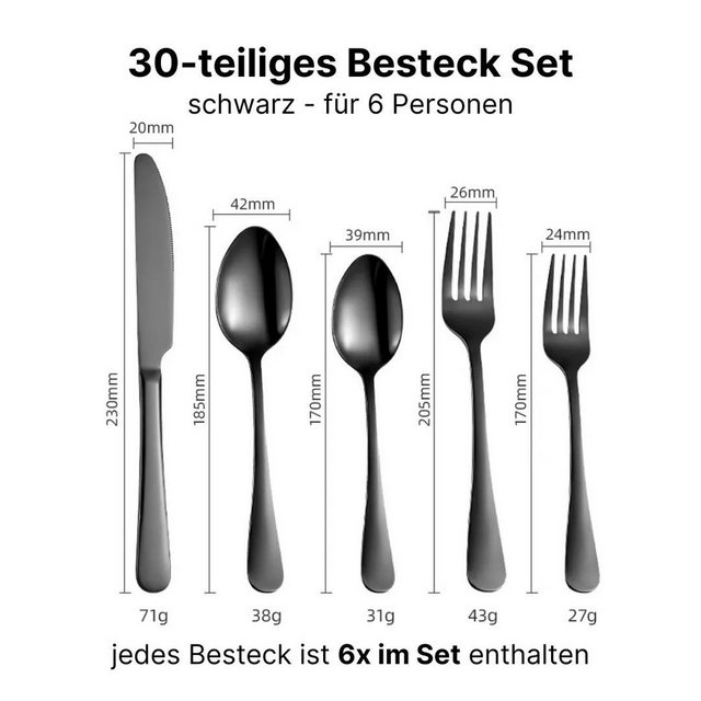 Nova Home Besteck-Set Modernes Besteck Set 30 teilig, Besteckset Essbesteck Geschirr, Set für 6 Personen Geschirrset Besteckkasten Besteck Spülmaschinenfest