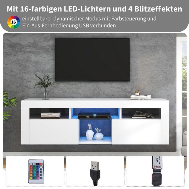 OKWISH TV-Schrank Fernsehtisch Lowboard TV-Board (Breite : 140cm) TV-Panel, mit LED-Beleuchtung, TV board