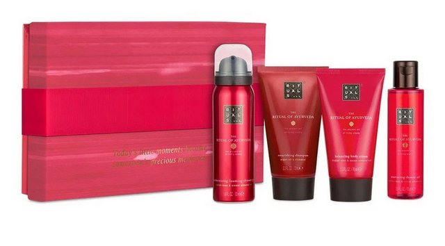 Rituals Wellness-Pflegeset The Ritual of AYURVEDA Geschenkset Klein Frauen & Männer Beauty Set, angenehmer Duft, Dusche, Raumduft, Körperpflege, 4-tlg., Duftstäbchen, Duschschaum, Körpercreme, Peeling, Geschenkbox, Damen Wellness Set, Pflege ideal als Geschenk für Frau