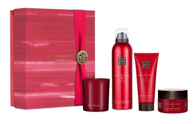 Rituals Wellness-Pflegeset The Ritual of AYURVEDA Geschenkset Mittel Frauen & Männer Beauty Set, angenehmer Duft, Dusche, Raumduft, Körperpflege, 4-tlg., Duftstäbchen, Duschschaum, Körpercreme, Peeling, Geschenkbox, Damen & Herren Wellness Set, Pflege ideal als Geschenk für Mann & Frau