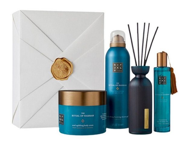 Rituals Wellness-Pflegeset The Ritual of HAMMAM Geschenkset Groß Frauen & Männer Beauty Set, angenehmer Duft, Dusche, Raumduft, Körperpflege, 4-tlg., Duftstäbchen, Duschschaum, Körpercreme, Peeling, Geschenkbox, Damen & Herren Wellness Set, Pflege ideal als Geschenk für Mann & Frau