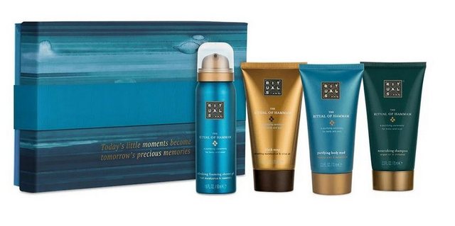 Rituals Wellness-Pflegeset The Ritual of HAMMAM Geschenkset Klein Frauen & Männer Beauty Set, angenehmer Duft, Dusche, Raumduft, Körperpflege, 4-tlg., Duftstäbchen, Duschschaum, Körpercreme, Peeling, Geschenkbox, Damen & Herren Wellness Set, Pflege ideal als Geschenk für Mann & Frau