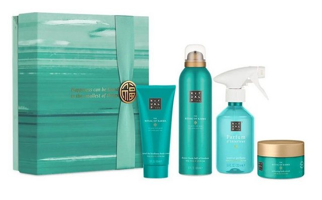 Rituals Wellness-Pflegeset The Ritual of Karma Geschenkset Mittel Beauty Frauen Männer Beauty Set, angenehmer Duft, Dusche, Raumduft, Körperpflege, 4-tlg., Duftstäbchen, Duschschaum, Körpercreme, Peeling, Geschenkbox, Damen & Herren Wellness Set, Pflege ideal als Geschenk für Mann & Frau