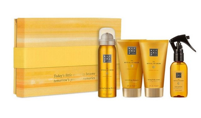 Rituals Wellness-Pflegeset The Ritual of Mehr Geschenkset Klein Beauty Frauen & Männer Beauty Set, angenehmer Duft, Dusche, Raumduft, Körperpflege, 4-tlg., Duftstäbchen, Duschschaum, Körpercreme, Peeling, Geschenkbox