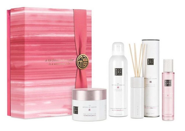 Rituals Wellness-Pflegeset The Ritual of SAKURA Geschenkset groß Frauen & Männer Beauty Set, angenehmer Duft, Dusche, Raumduft, Körperpflege, 4-tlg., Duftstäbchen, Duschschaum, Körpercreme, Peeling, Geschenkbox, Damen & Herren Wellness Set, Pflege ideal als Geschenk für Mann & Frau