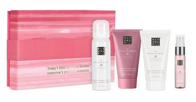 Rituals Wellness-Pflegeset The Ritual of SAKURA Geschenkset klein Frauen & Männer Beauty Set, angenehmer Duft, Dusche, Raumduft, Körperpflege, 4-tlg., Duftstäbchen, Duschschaum, Körpercreme, Peeling, Geschenkbox, Damen & Herren Wellness Set, Pflege ideal als Geschenk für Mann & Frau