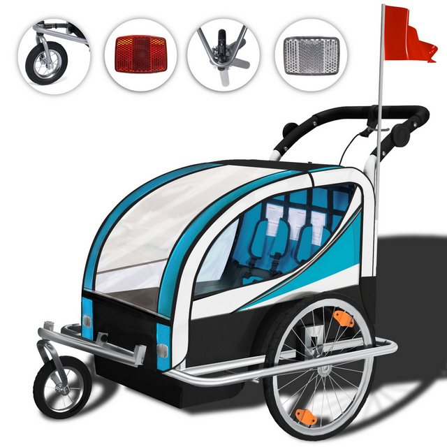 SAMAX Fahrradkinderanhänger 360° drehbarer Fahrradanhänger 2in1 Jogger - in Blau - Silver Frame