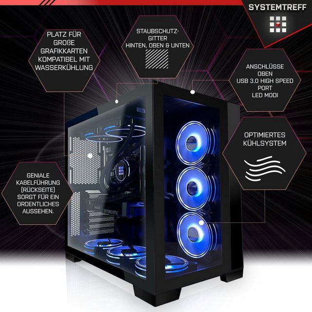 SYSTEMTREFF Gaming-PC (Intel Core i7 13700KF, GeForce RTX 3080, 32 GB RAM, 1000 GB SSD, Wasserkühlung, Windows 11, WLAN)