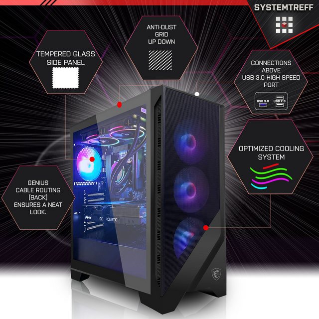 SYSTEMTREFF Gaming-PC-Komplettsystem (27", Intel Core i9 12900K, GeForce RTX 3080, 32 GB RAM, 1000 GB SSD, Windows 11, WLAN)