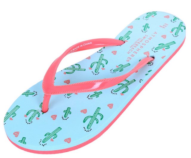 Sarcia.eu Pfefferminzfarbene Flip-Flops mit Kakteen gemustert 36-37 EU Badezehentrenner