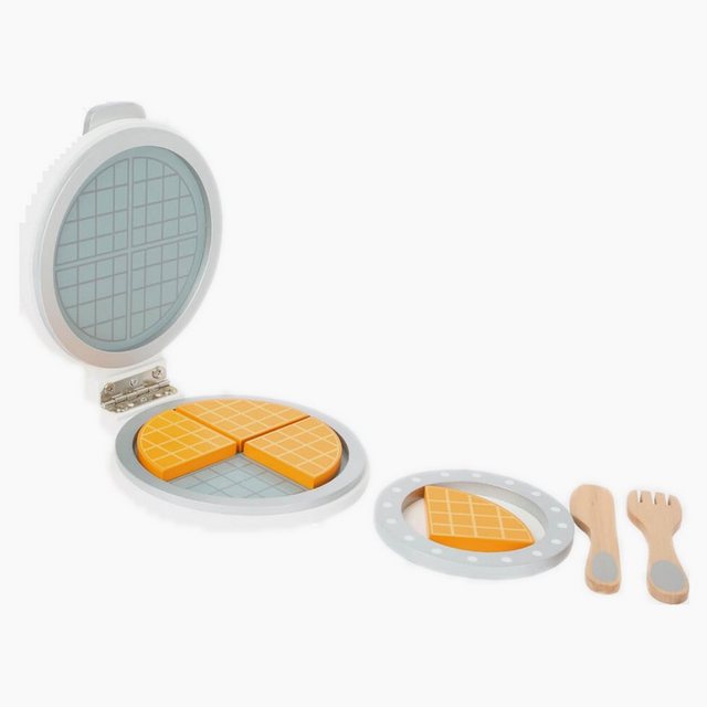 Small Foot Kinder-Waffeleisen Waffeleisen Kinderküche, (packung, 8-tlg., Inhalt:1 Waffeleisen, 1 Teller, 1 Gabel, 1 Messer, 4 Waffeln), aus hochwertigem Holz