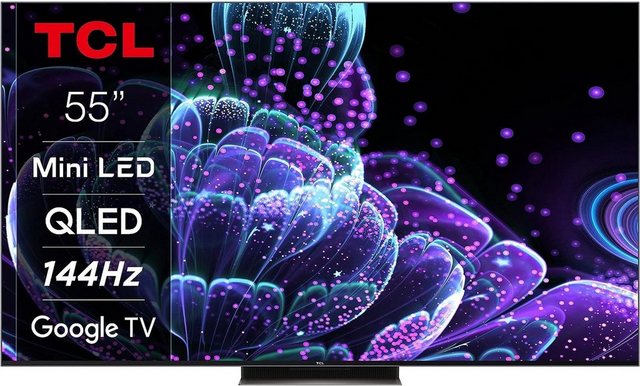 TCL 55C839X1 LED-Fernseher (55 Zoll, 4K Ultra HD, Mini-LED Fernseher, 4K UHD, Google TV HDR Extreme 1500nits, 144Hz VRR, Motion Clarity, Dolby Vision & Atmos, ONKYO Sound, Sprachsteuerung, Metallgehäuse [Energieklasse G], Mini-LED Fernseher, 4K UHD, Google TV HDR Extreme 1500nits, 144Hz VRR)