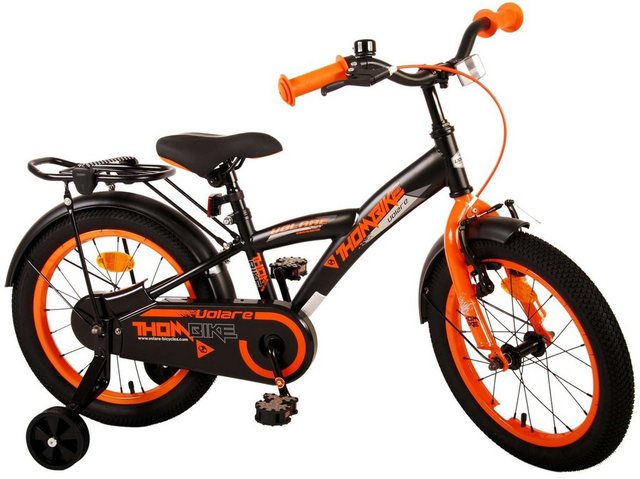 TPFSports Kinderfahrrad Volare Thombike 16 Zoll mit Rücktritt und Handbremse, 1 Gang, (Kinder Jugend Fahrrad - Jungsfahrrad - Rutschfeste Sicherheitsgriffe), Kinder Fahrrad 16 Zoll - Jugend Fahrrad - Schwarz/Orange