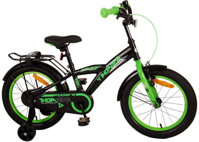 TPFSports Kinderfahrrad Volare Thombike 16 Zoll mit Rücktritt und Handbremse, 1 Gang, (Kinder Jugend Fahrrad - Jungsfahrrad - Rutschfeste Sicherheitsgriffe), Kinder Fahrrad 16 Zoll - Jugend Fahrrad - Schwarz/Grün