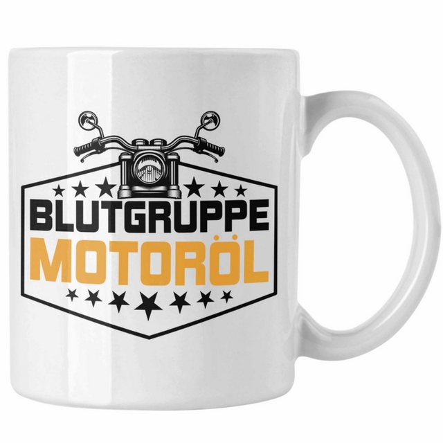 Trendation Tasse Trendation - Blutgruppe Motoröl Tasse Geschenk für Motorradfahrer Geschenkidee Biker