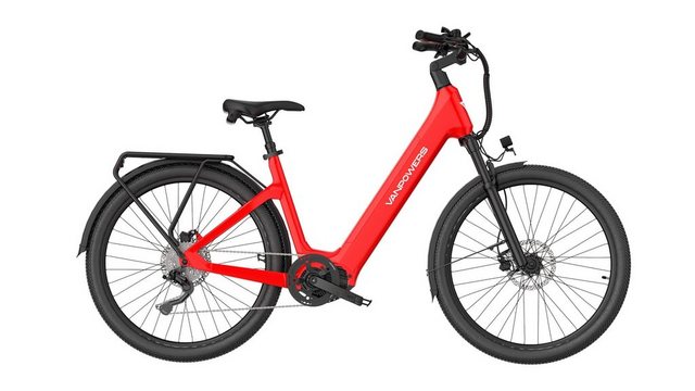 Vanpowers E-Bike Urban Glide Ultra E-Bike Größe S od. L Tiefeinsteiger, 110 km, 25 km/h, 9 Gang Microshift RD-M26L 9-Gang Schaltwerk, Kettenschaltung, Mittelmotor, 690 Wh Akku, (Akku, Ladegerät, Pedale, Klingel, Lichter, Schlüssel, Display), Gepäckträger hinten