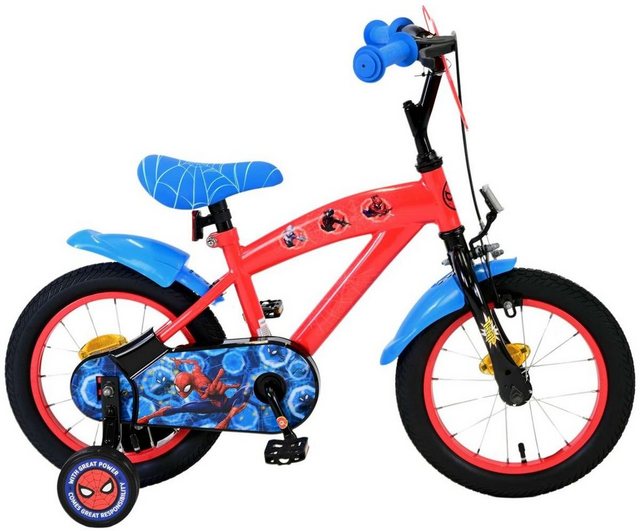 Volare Kinderfahrrad 14 Zoll Kinder Fahrrad Rad Disney Marvel Spiderman Volare 21483-SACB, 1 Gang, Rücktritt, Stützräder,Kettenschutz,Schutzbleche