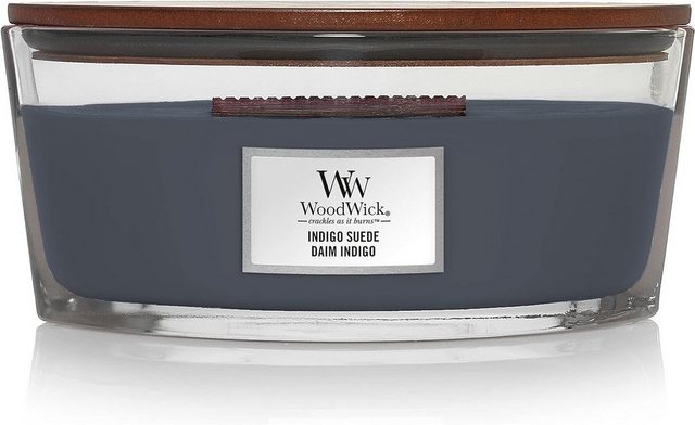 Woodwick Duftkerze WoodWick Indigo Suede ellipsenförmige Duftkerze mit knisterndem Docht