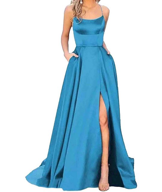 ZWY Abendkleid BlauDamen Elegant Lange Ballkleider A-Linie Backless Hochzeitskleid (1-tlg., Lang Prinzessin Brautjungfer Kleid, Cocktailkleid, Sommerkleid) Abendkleider Sexy Neckholder Spaghetti Brautkleid Kleider